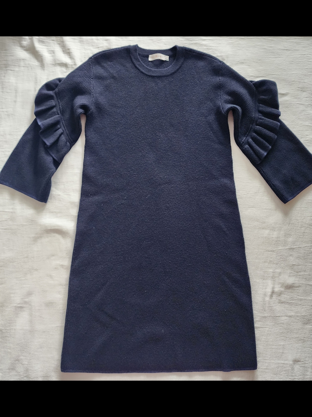 Tory Burch Dark Navy Ruffle Sleeve Sweater Dress Size S Style 42156